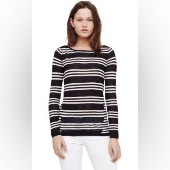 Club Monaco Sweaters - New! Club Monaco Featherweight Linen Blend Sweater Size Medium Black Stripe.  B